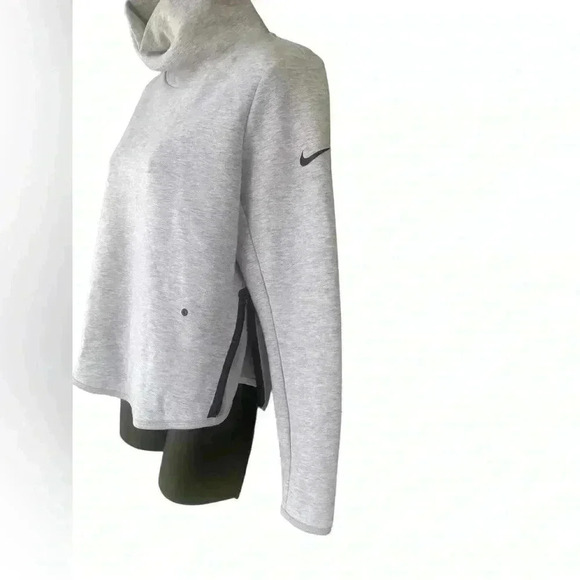 NIKE WOMENS DRI FIT CROP ROLL NECK SWEATSHIRT front pockets sz small color Grey - Picture 3 of 8
